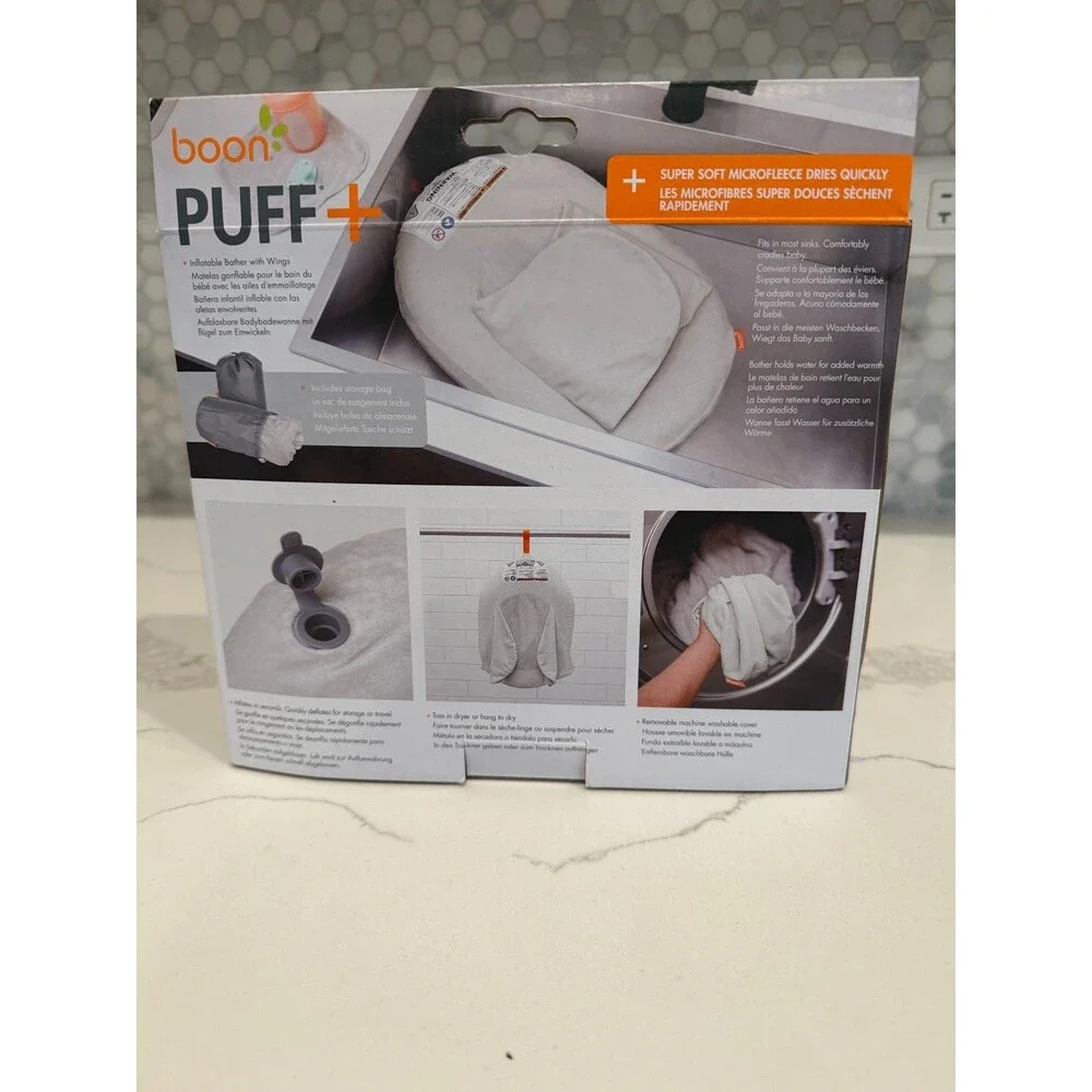 Boon Puff+ Inflatable Baby Bather Infant Bathtub With Microfleece Cover Grey NIB